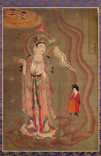 Malerei aus Dunhuang, die Bodhisattva, den Führer der Seelen zeigt.