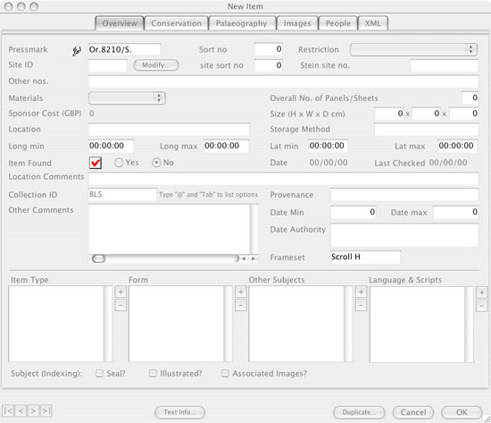 Database Screenshot: Items input page.